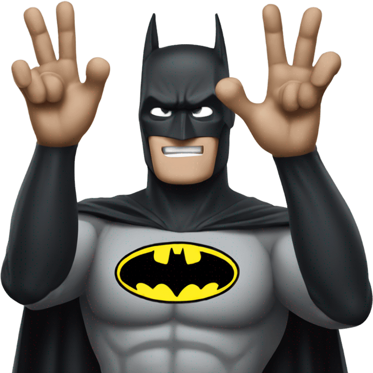 Create a picture of batman showing longest fingers emoji