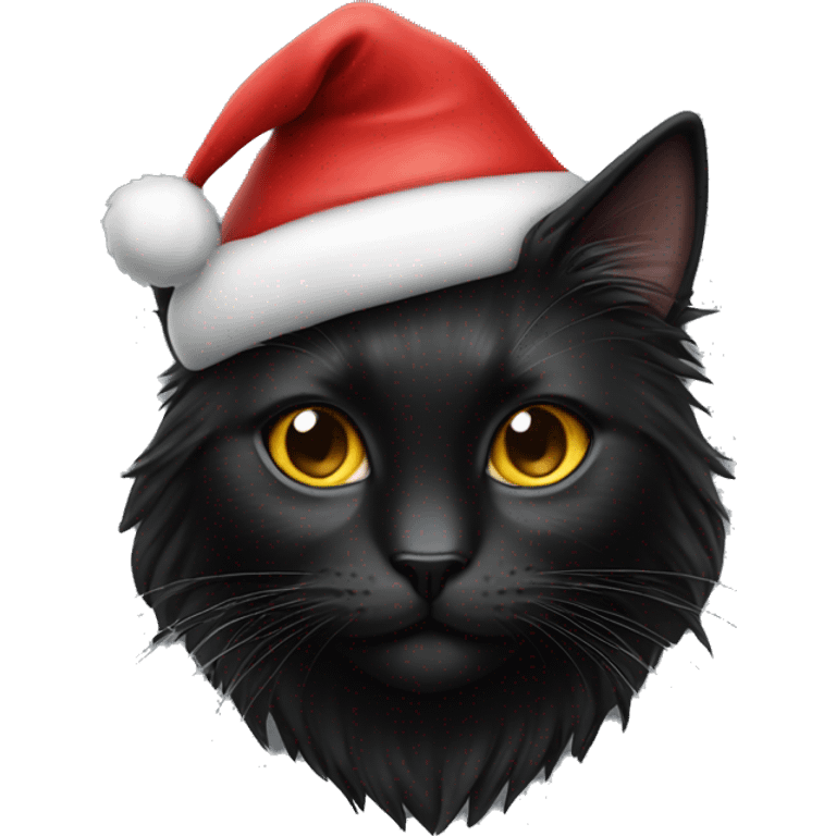 long haired black cat wearing santa hat emoji