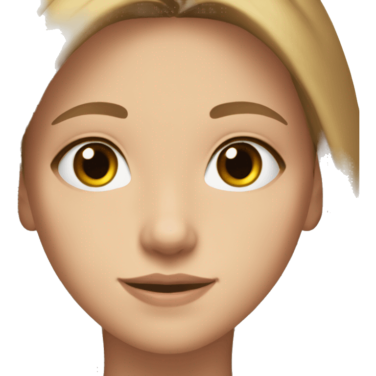 Teen girl with light brown long hair with hazel eyes wearing a navy square neck top emoji