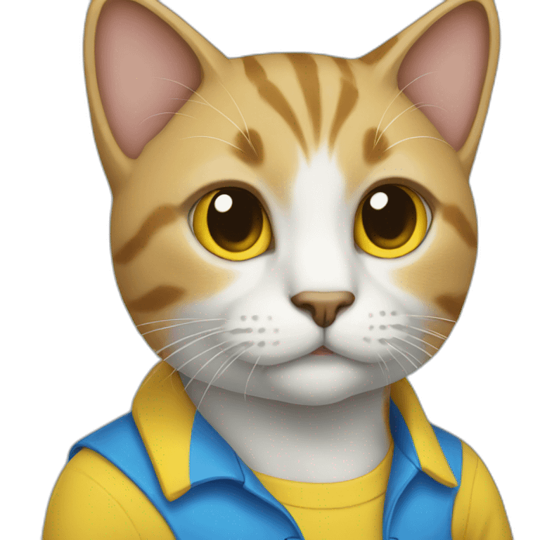 cat with blue and yellow shirt emoji