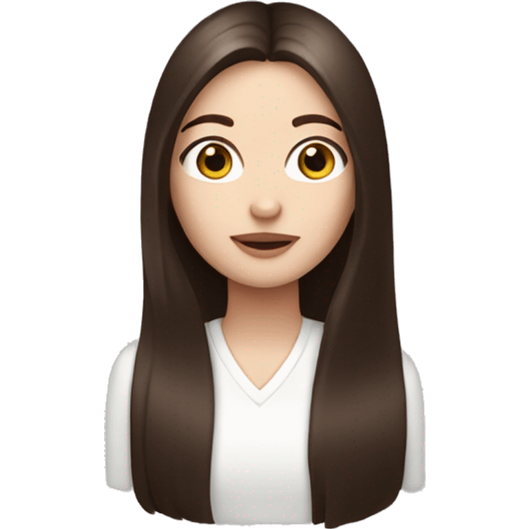 a white girl with dark brown milking brown straight hair that goes past her neck with brown eyes and long eyelashes emoji