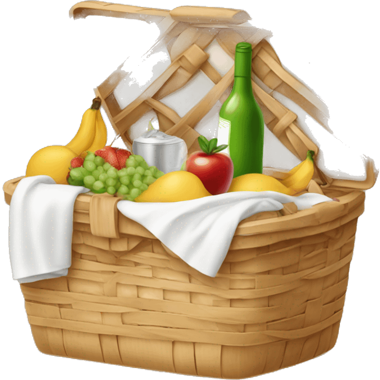 beautiful white picnic basket filled with romantic summer foods with a Summer Core emoji