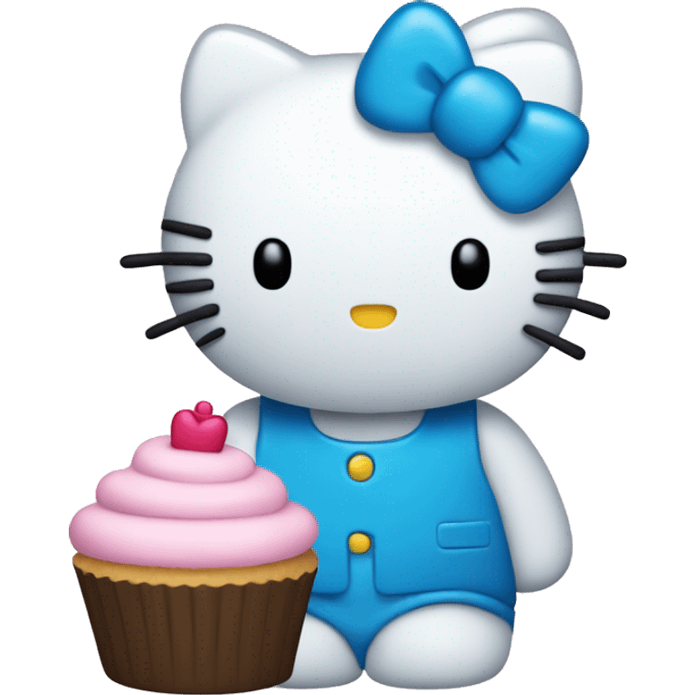 hello kitty in blue with a cupcake  emoji