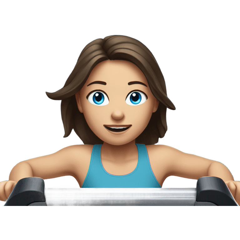 Realistic brunette girl with bright blue eyes running on treadmill  emoji