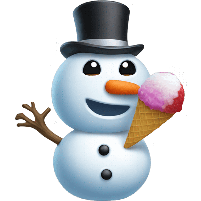 Snowman eating a snowcone looking horrified  emoji