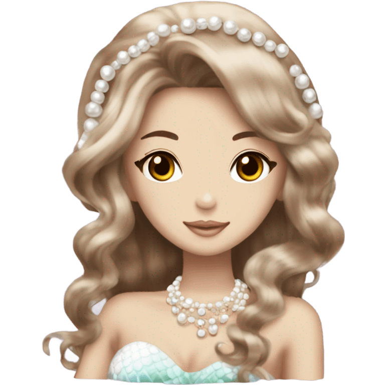 mermaid hime gyaru girl, brown hair, pearles emoji