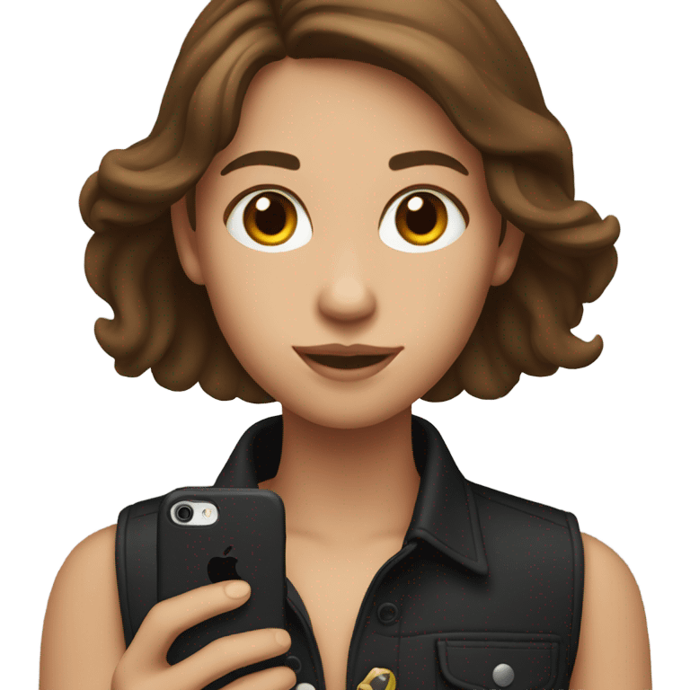 girl with brown hair holding black iphone 16  emoji