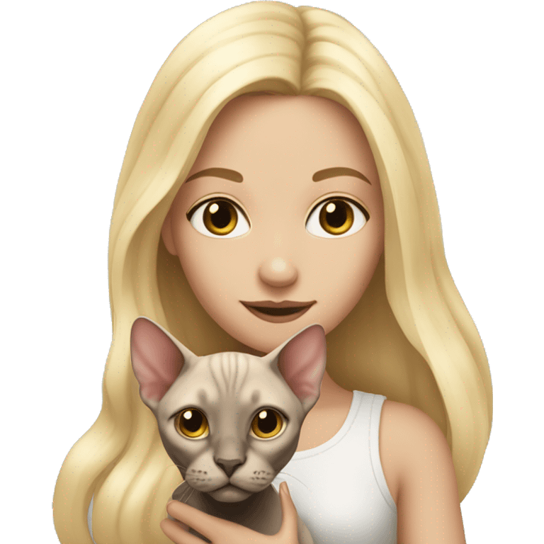 Blonde girl with long hair holding sphynx cat emoji