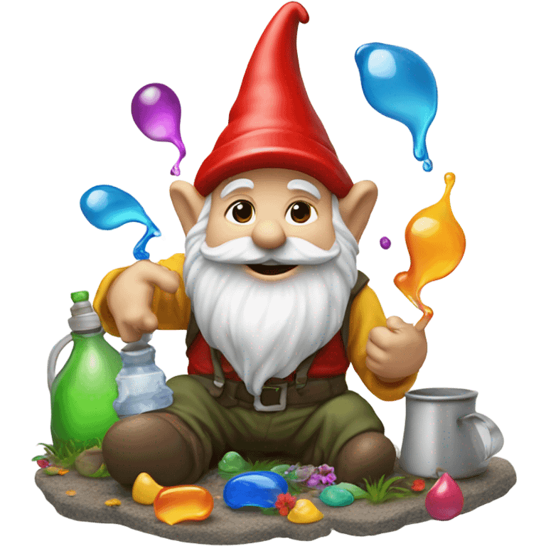 gnome pouring liquid on the ground as tribute to his homies emoji