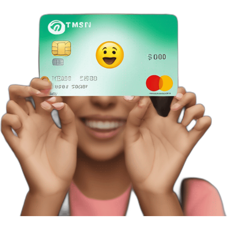 a bank card in the hands of a girl emoji