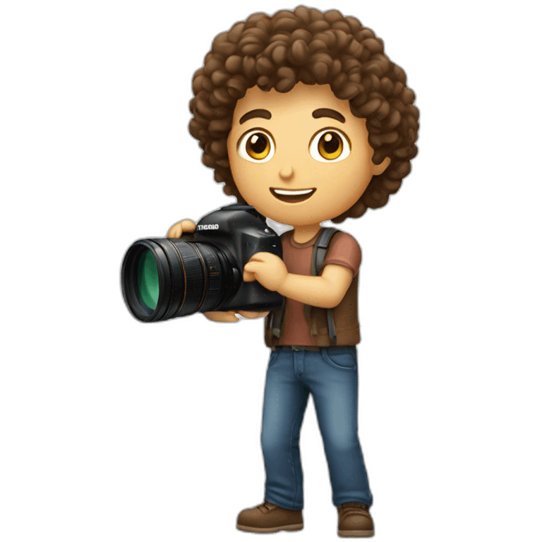 Male Photographer Caucasian curly brunette holding camera emoji