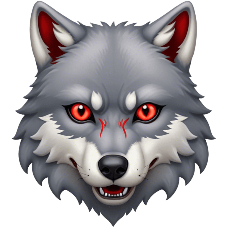 Evil Aggressive Grey Wolf with red eyes emoji