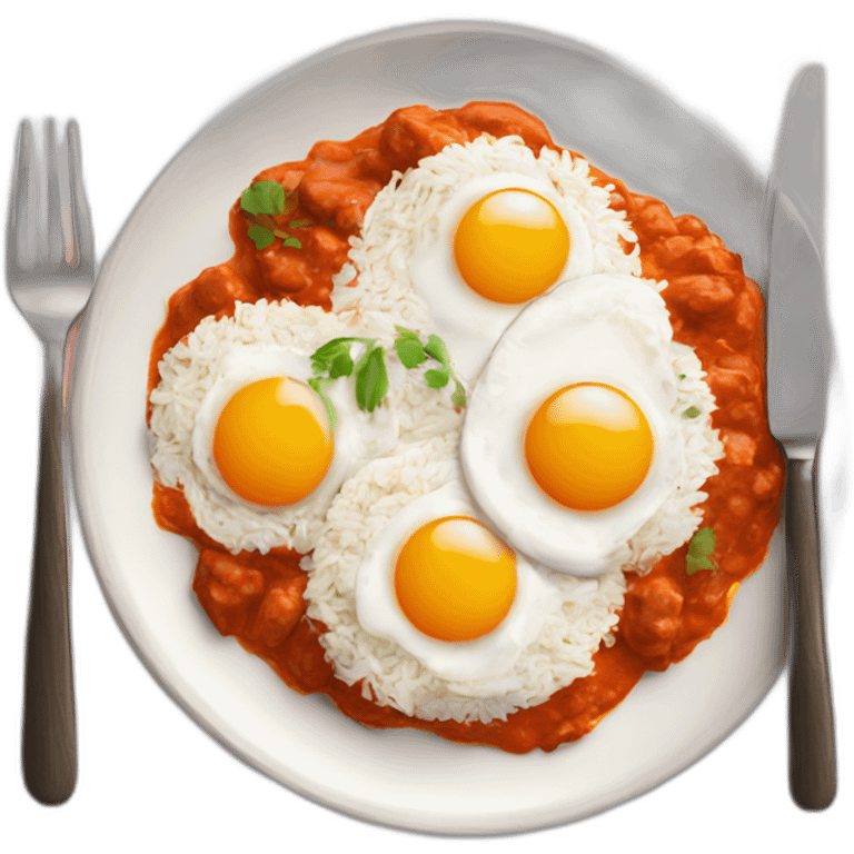 tikka masala, fried eggs and rice on a plate emoji