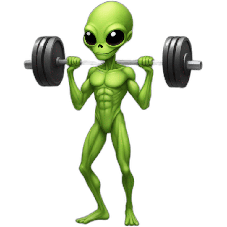 skinny alien holding a barbell emoji