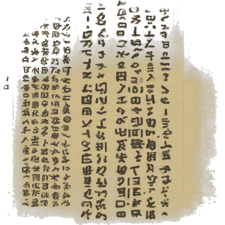 a black japanese brush writing on a paper in minecraft enchantment table language emoji