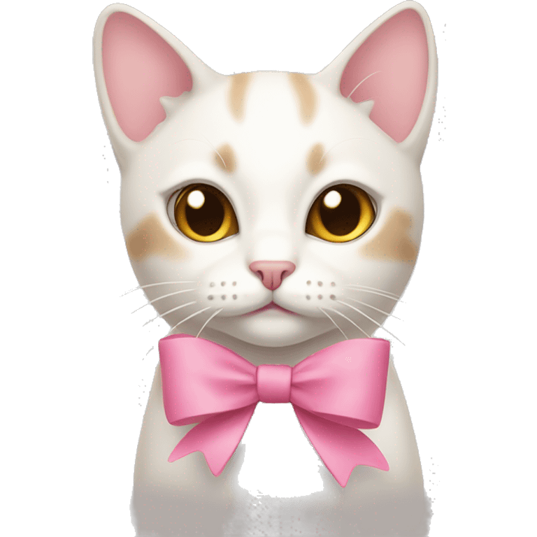 White and beige cat with a pink bow  emoji