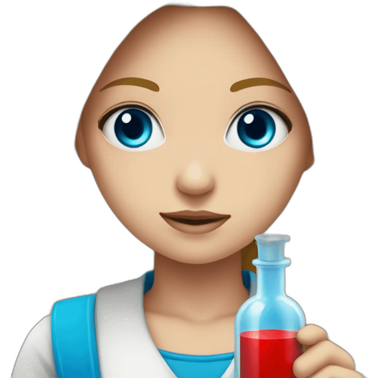 Girl with blond hair and blue eye take red vial emoji