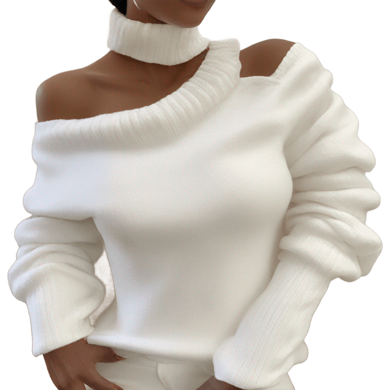 off the shoulder long sleeved white knit top emoji