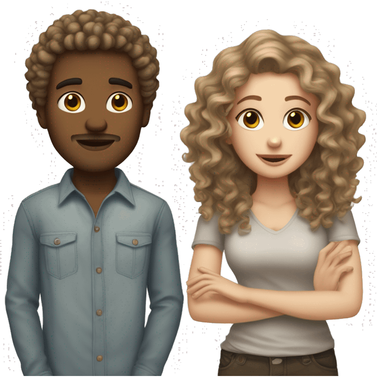 A white dirty dark blonde girlfriend straight hair and a slightly darker boyfriend with curly brown hair  emoji