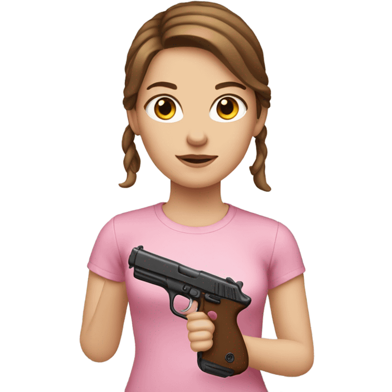 white girl with brown hair holding a pink gun  emoji