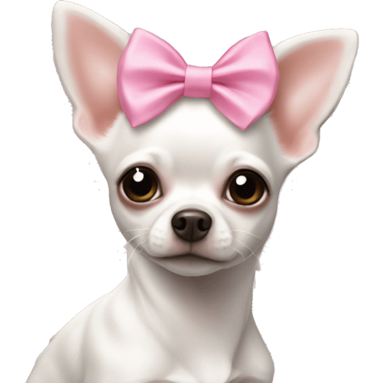 White Chihuahua with pink bow￼ emoji