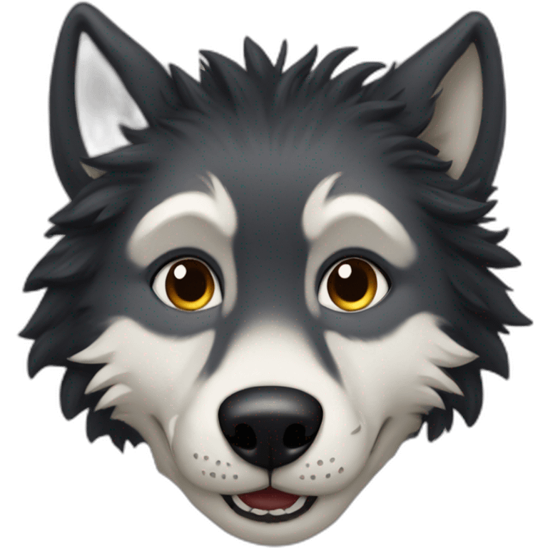 anthropomorphic wolf with black human hair emoji