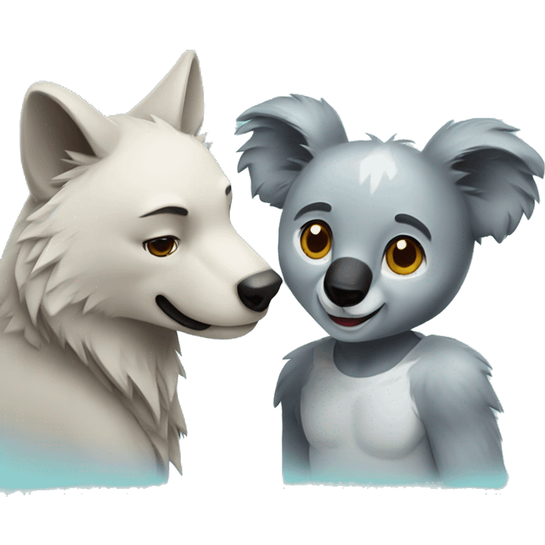 wolf and koala in love emoji