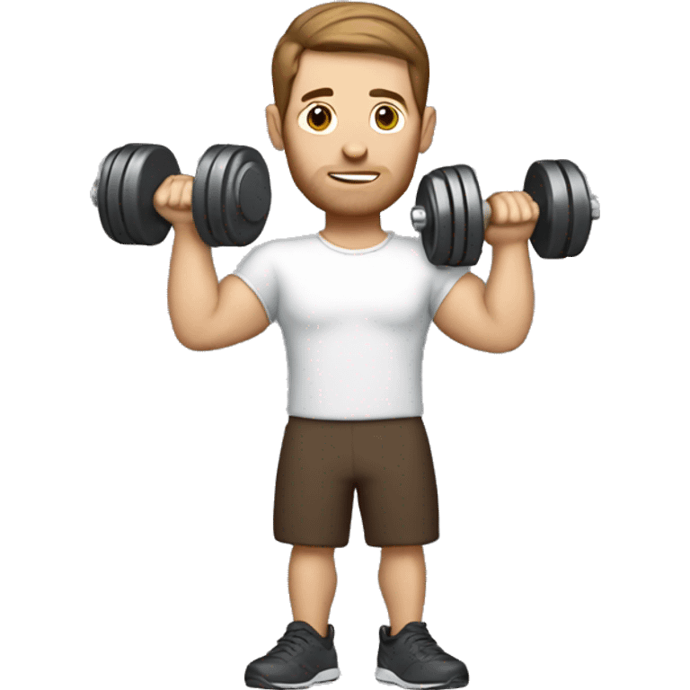 White Man with brown hair holding a Dumbell emoji