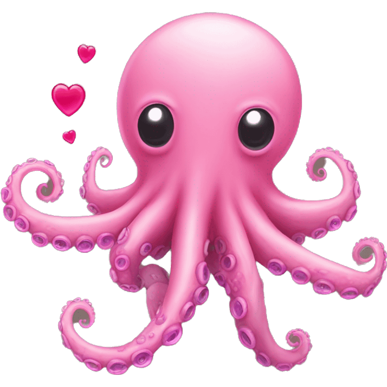 round pink octopus blowing a kiss with its tentacle and with a heart coming out the kiss emoji