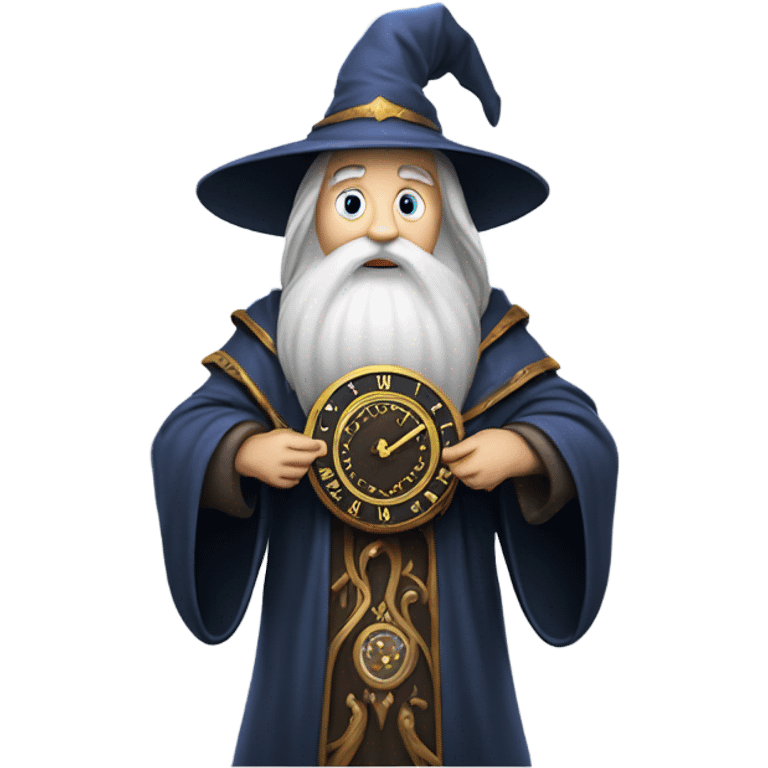 wizard holding a big clock emoji