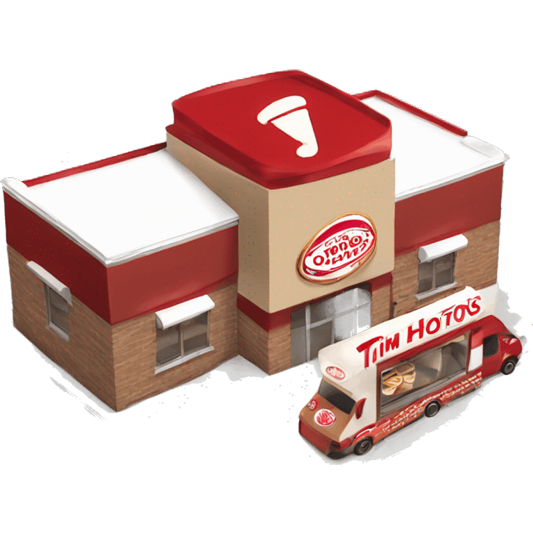 “Tim Hortons store with a red and white color scheme, featuring the classic Tim Hortons logo, a warm and welcoming design that represents a popular coffee and donut shop.” emoji