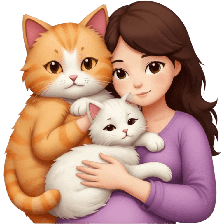 pregnant woman hugging cat emoji