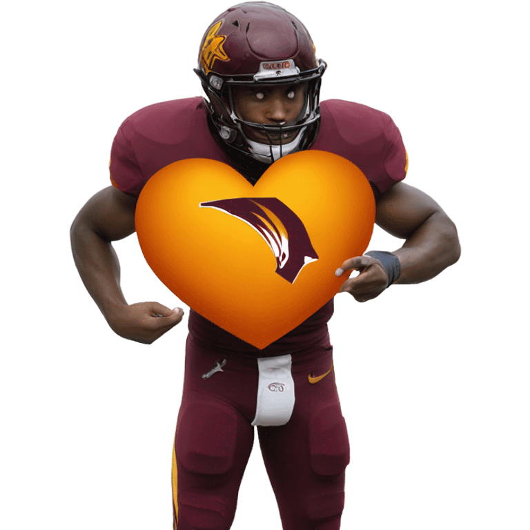 A picture of a beautiful orange heart being held by an Arizona state football player emoji