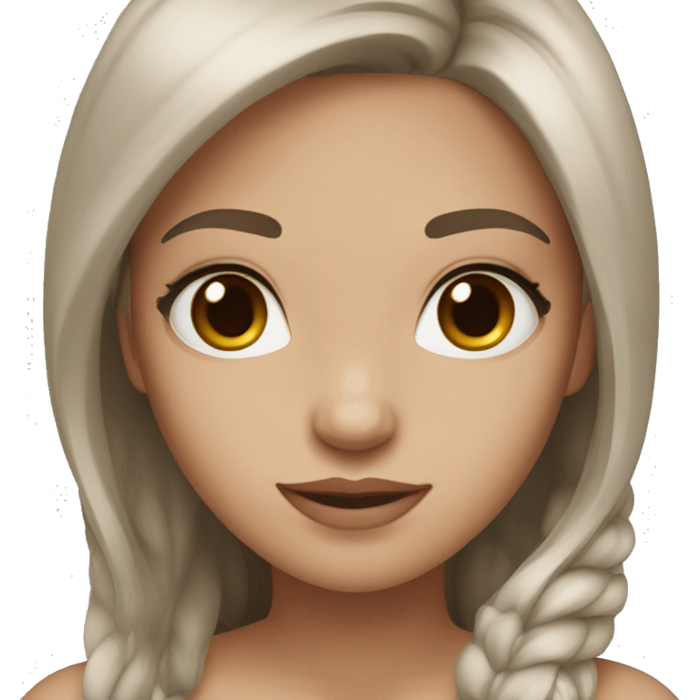 girl with white skin color with brown long hair and brown eyes with lashes emoji