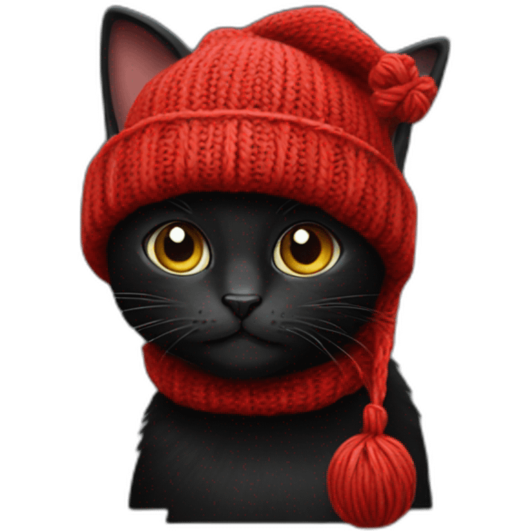 black cat in a red knitting hat emoji