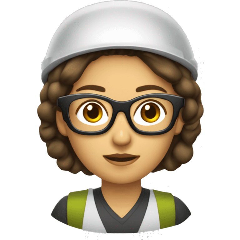 mujer con gafas, piel banca, cabello castaño al hombro, casco de ingeniería emoji