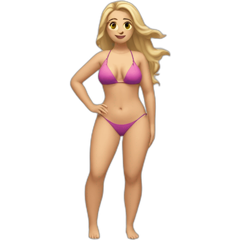 Slim-thicc Caucasian woman bikini hands-in-hair pose (beach body) full body emoji