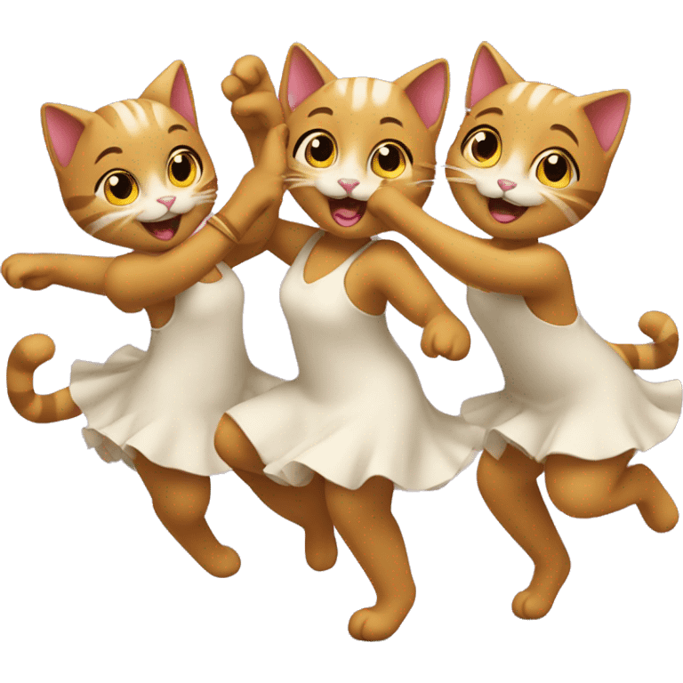 four happy girl cats dancing emoji