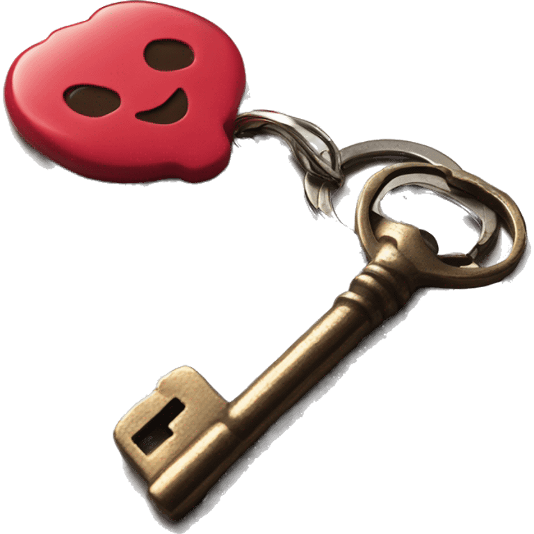 Old key attached to red float key ring emoji