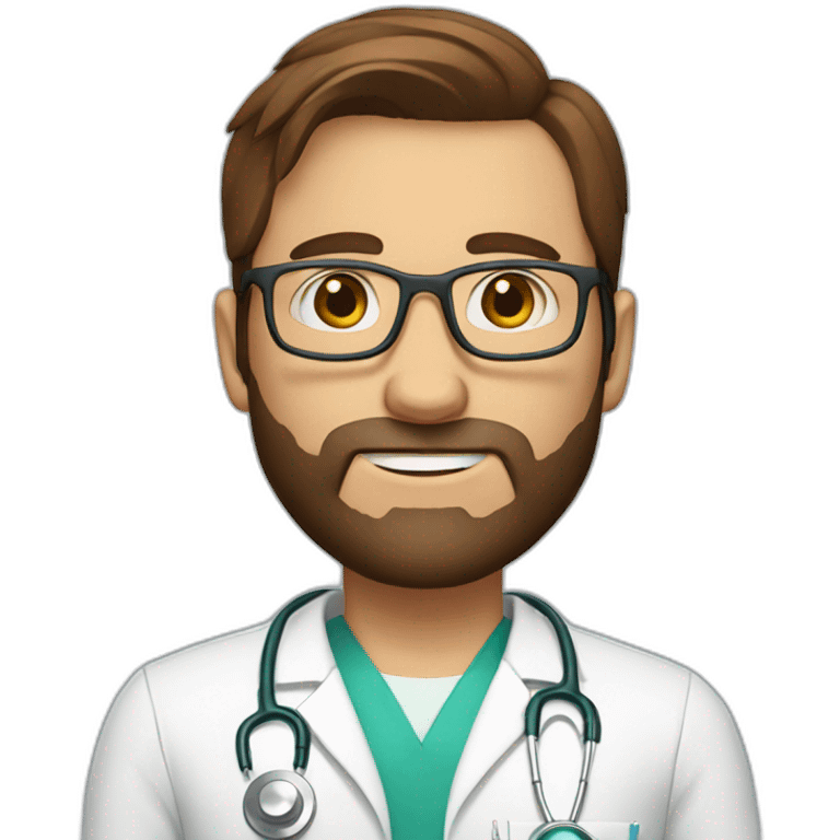 white doctor with short brown hair, big forehead, glasses and beard emoji