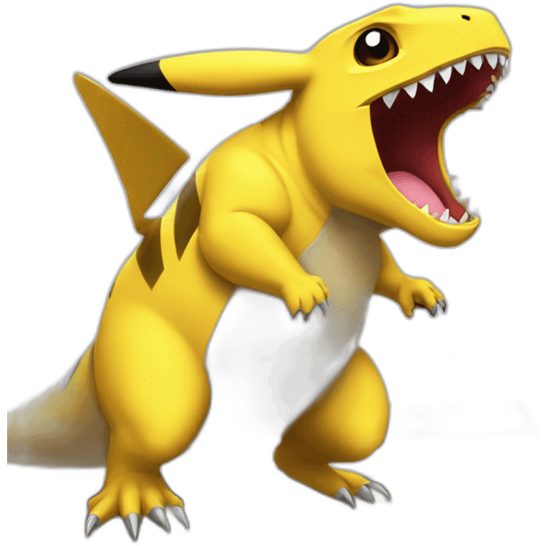 Pikachu sur le dos d'un T-Rex emoji