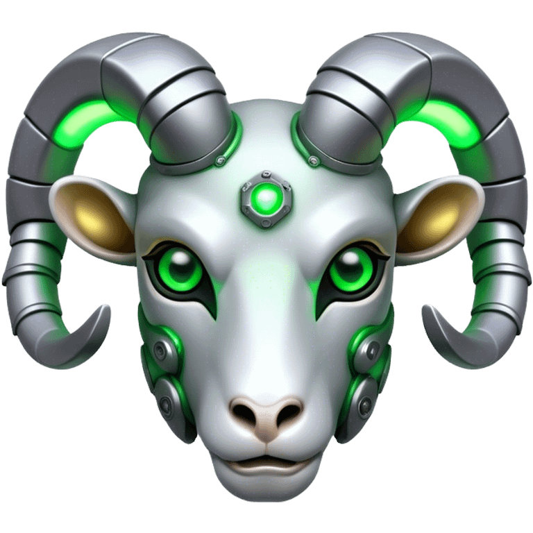 Cyborg Ram(Goat) head green glowing eyes emoji