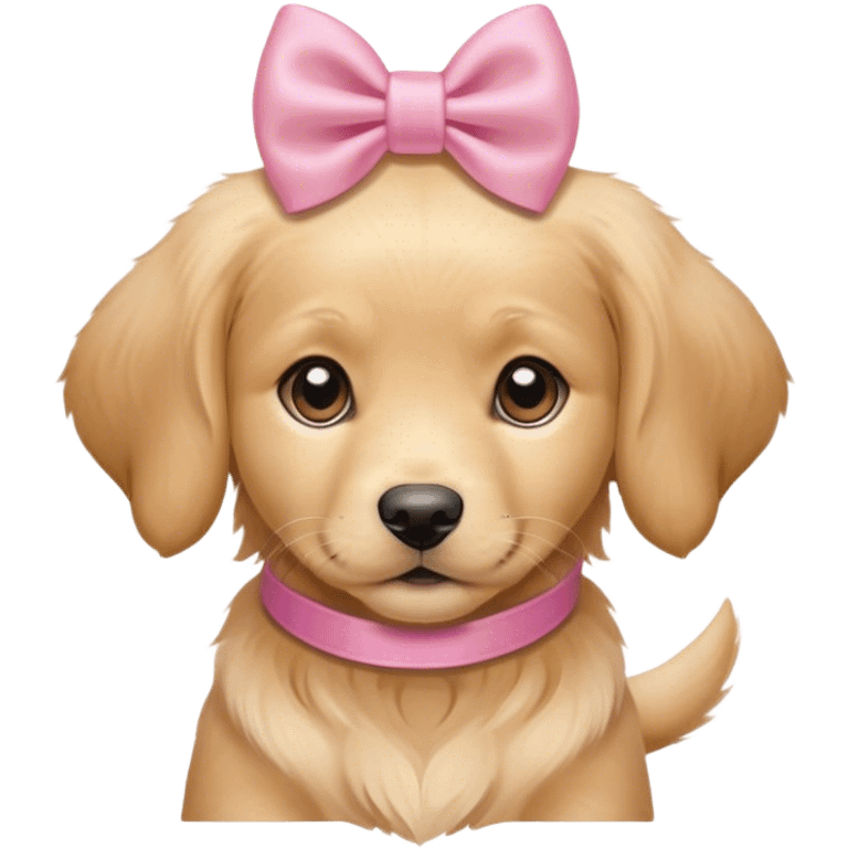 female golden retriever puppy with pink bows above her ears emoji