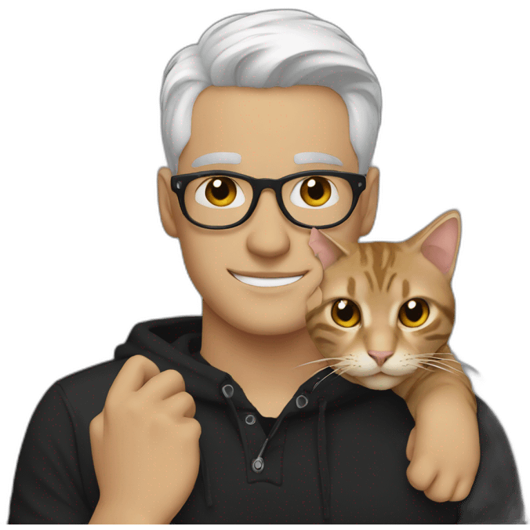 cool guy in black shirt with a cat emoji