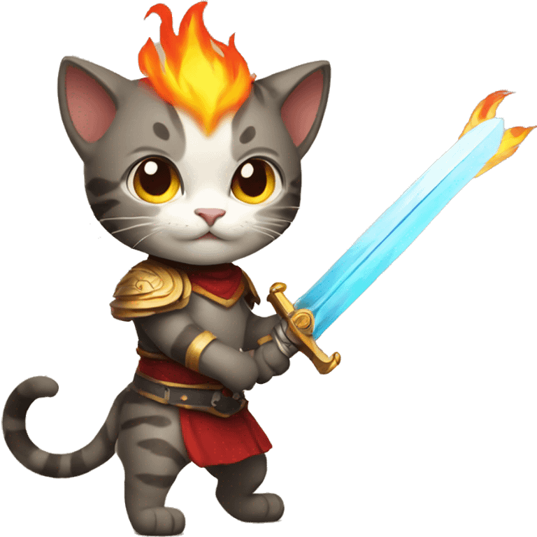 cat with fire sword emoji