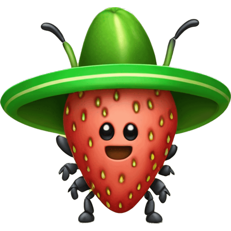 Lightning bug firefly wearing a Mexican hat and holding a strawberry emoji