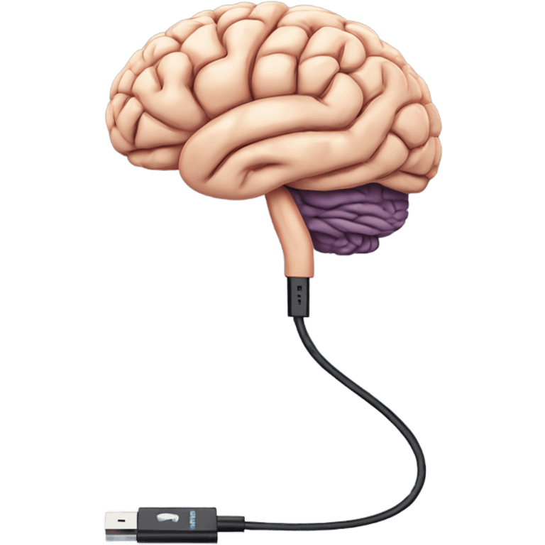 USB cable connected to human brain emoji