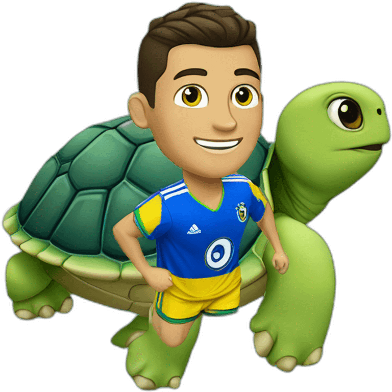 Cristiano Ronaldo sur une tortue bleu et jaune emoji