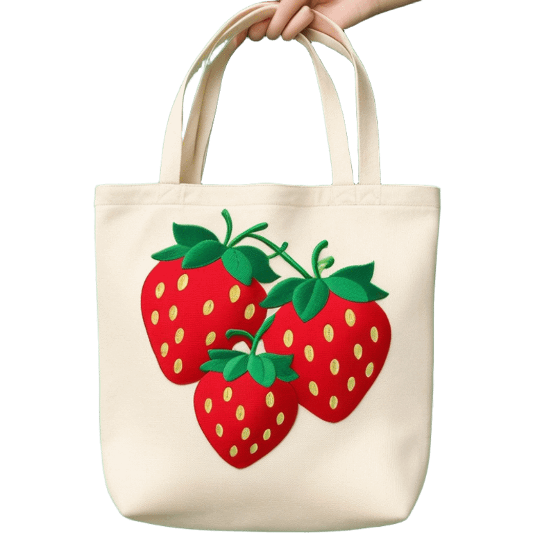 Canvas tote bag with embroidered strawberries  emoji