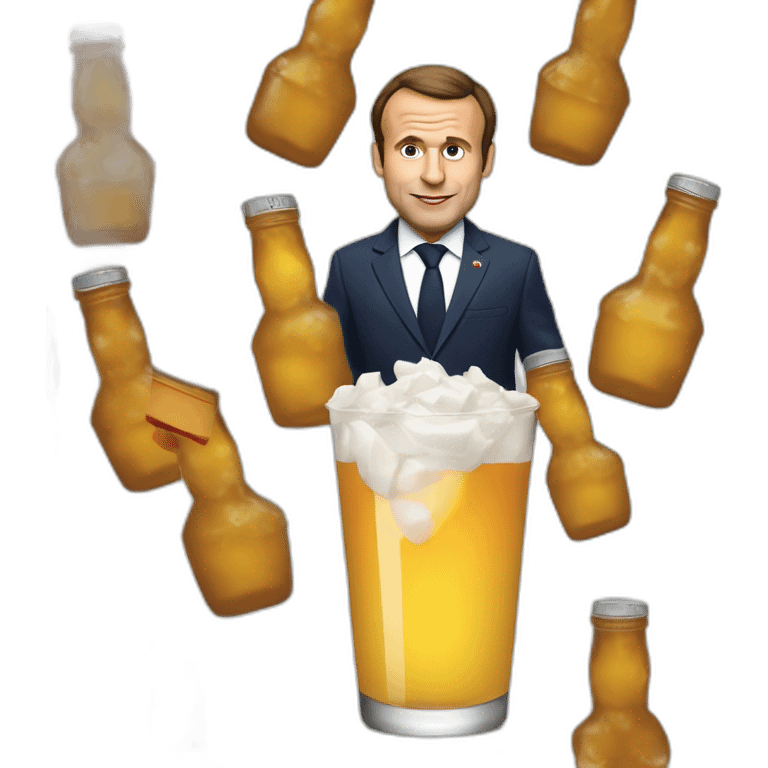 Macron qui boit de la vodka avec poutine emoji